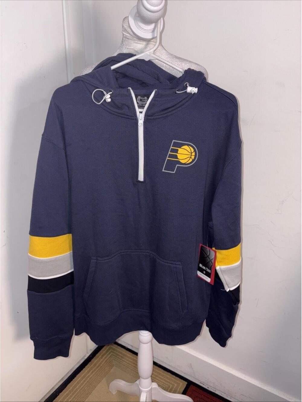 NWT  NBA PACERS Hooded 1/4 Zip Sweatshirt w Pocket